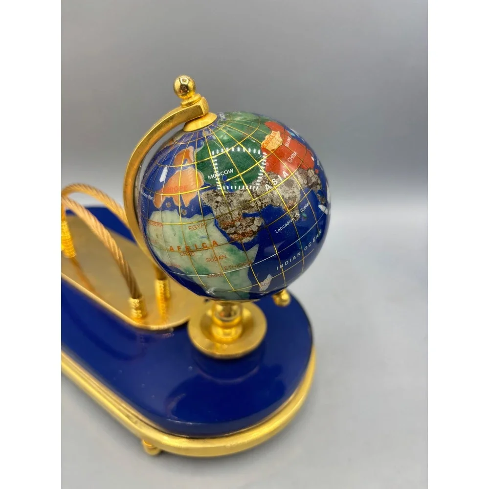 Vtg‎ Desktop Globe Pen Holder Ornate Brass Base Lapis Lazuli Organizer Decor